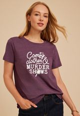 Comfy Clothes And Murder Shows Classic Fit Graphic Tee, POTENT PURPLE, small