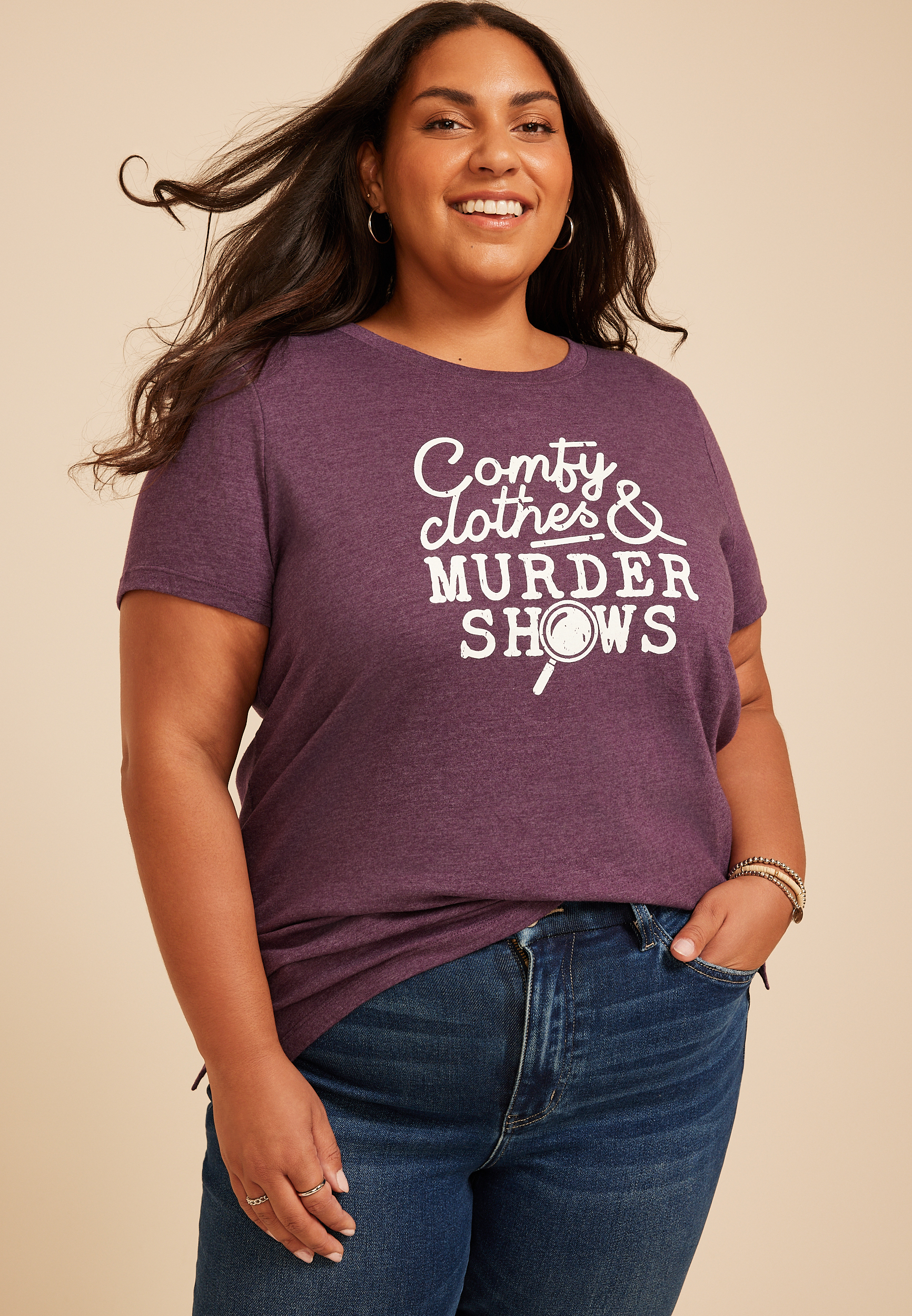 Plus Size Comfy Clothes And Murder Shows Classic Fit Graphic Tee