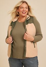 Plus Size Snap Front Sherpa Vest, C1829, small