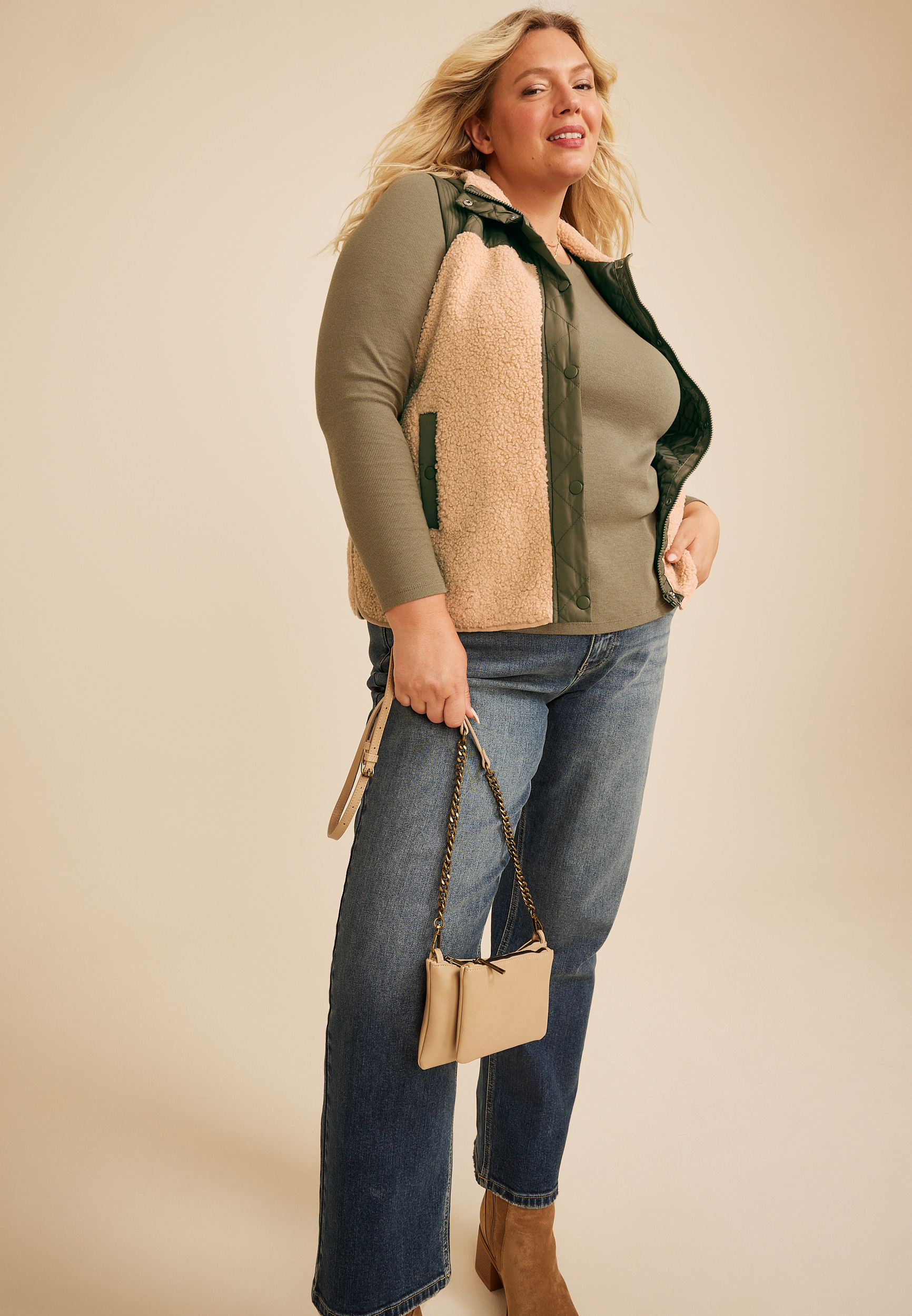 Plus Size Snap Front Sherpa Vest, C1829, large
