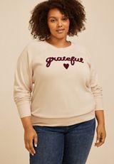 Plus Size Grateful Embroidered Sweatshirt, C999, small