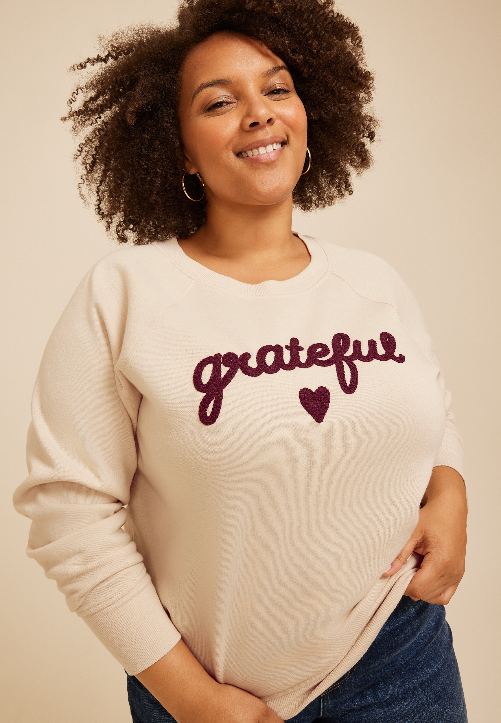 Plus Size Grateful Embroidered Sweatshirt, C999, large