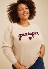 Plus Size Grateful Embroidered Sweatshirt, C999, small