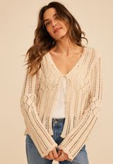 Open Stitch Tie Front Cardigan, C5158, small