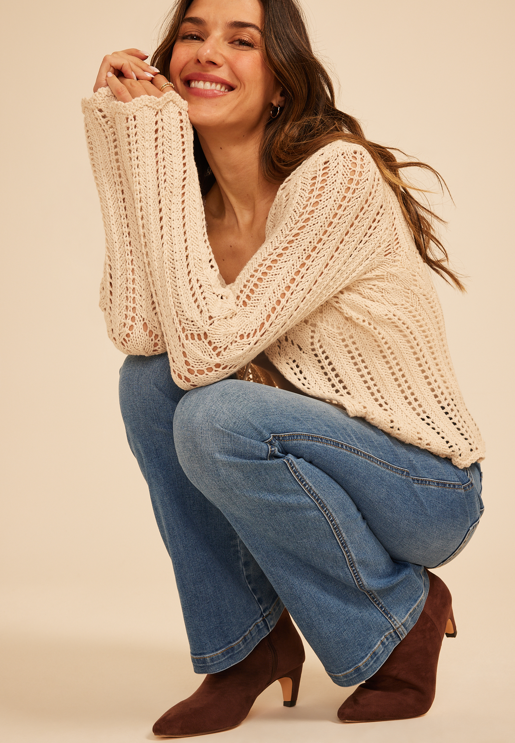 Open Stitch Tie Front Cardigan, C5158, large