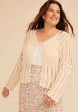 Plus Size Open Stitch Tie Front Cardigan, C5158, small
