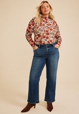 Plus Size Flying Monkey™ High Rise Raw Hem Slim Wide Leg Jean, C258, small