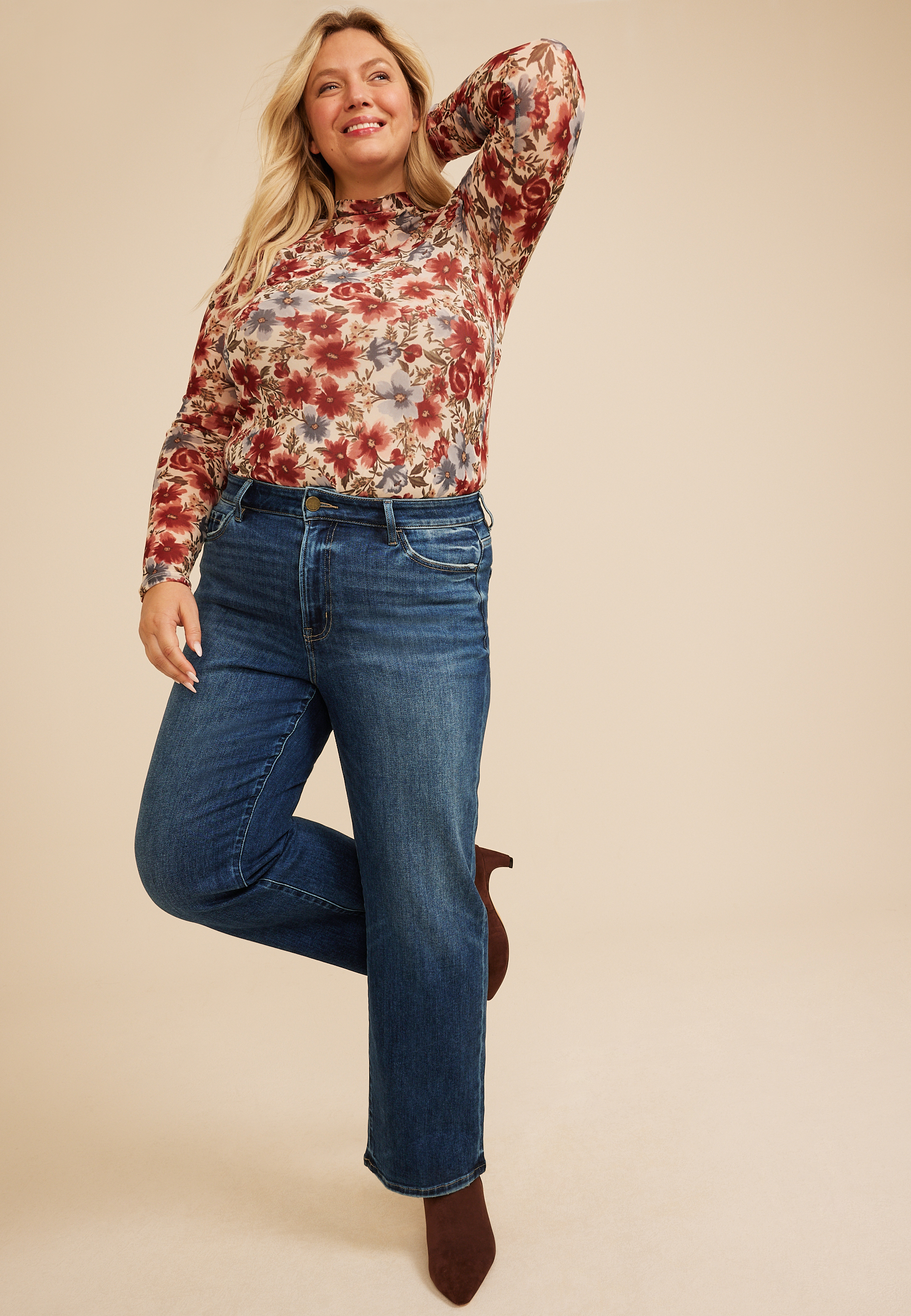 Plus Size Flying Monkey™ High Rise Raw Hem Slim Wide Leg Jean, C258, large