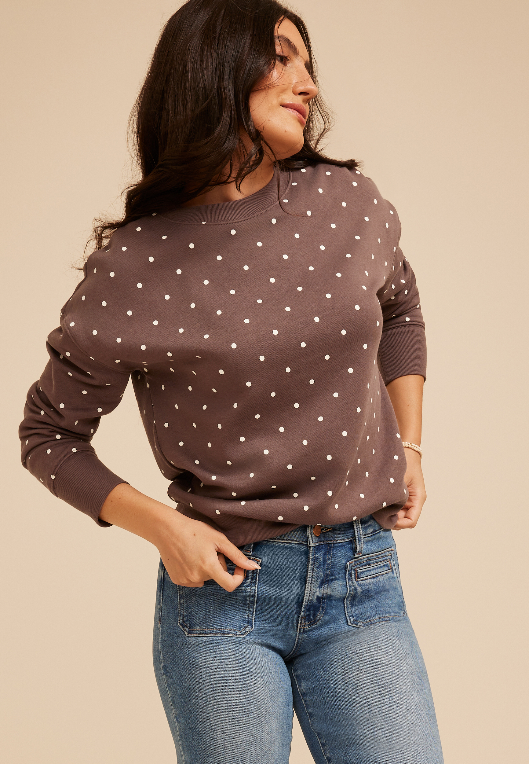 Polka Dot Crew Neck Sweatshirt