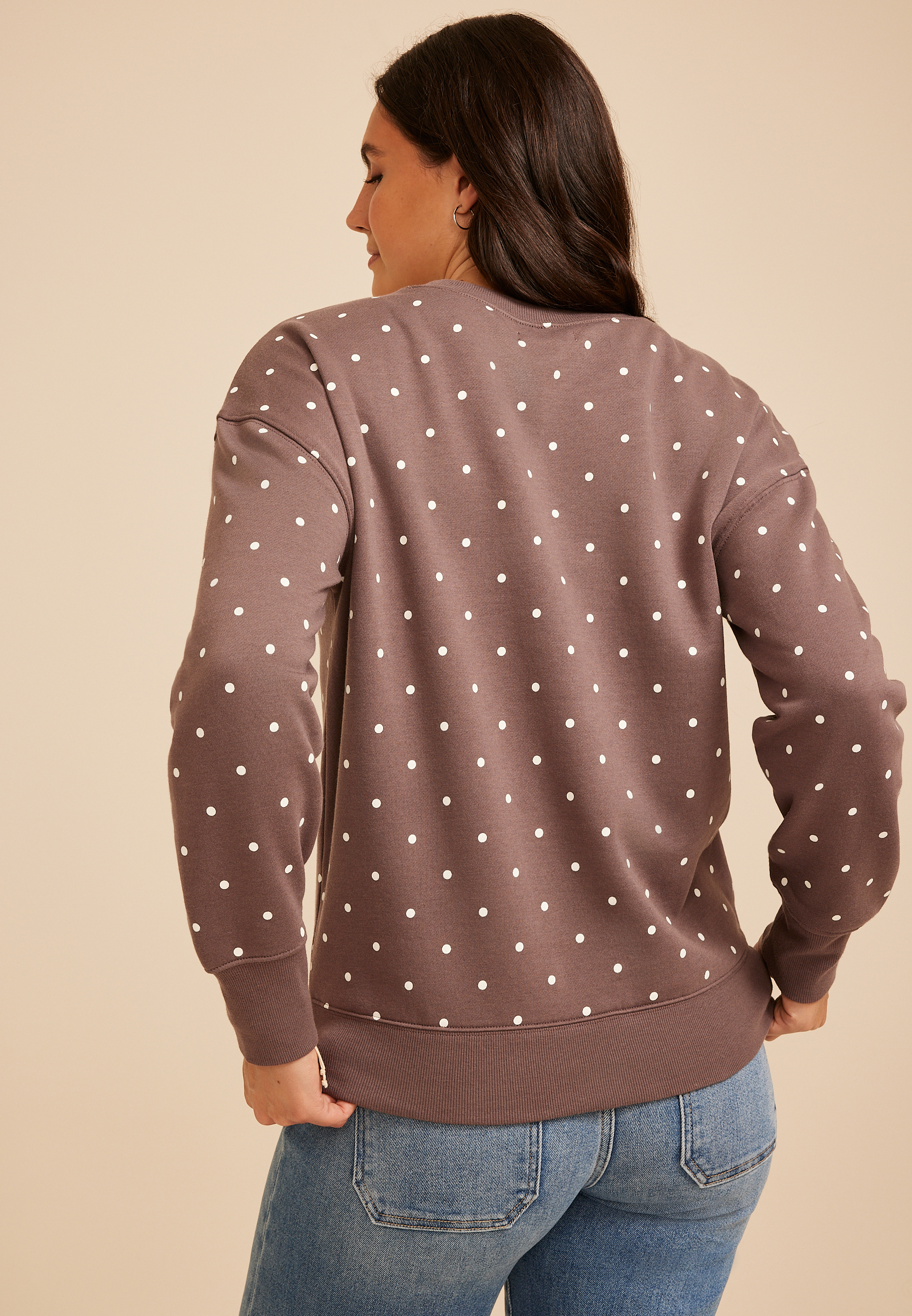 Polka Dot Crew Neck Sweatshirt, C4045, large