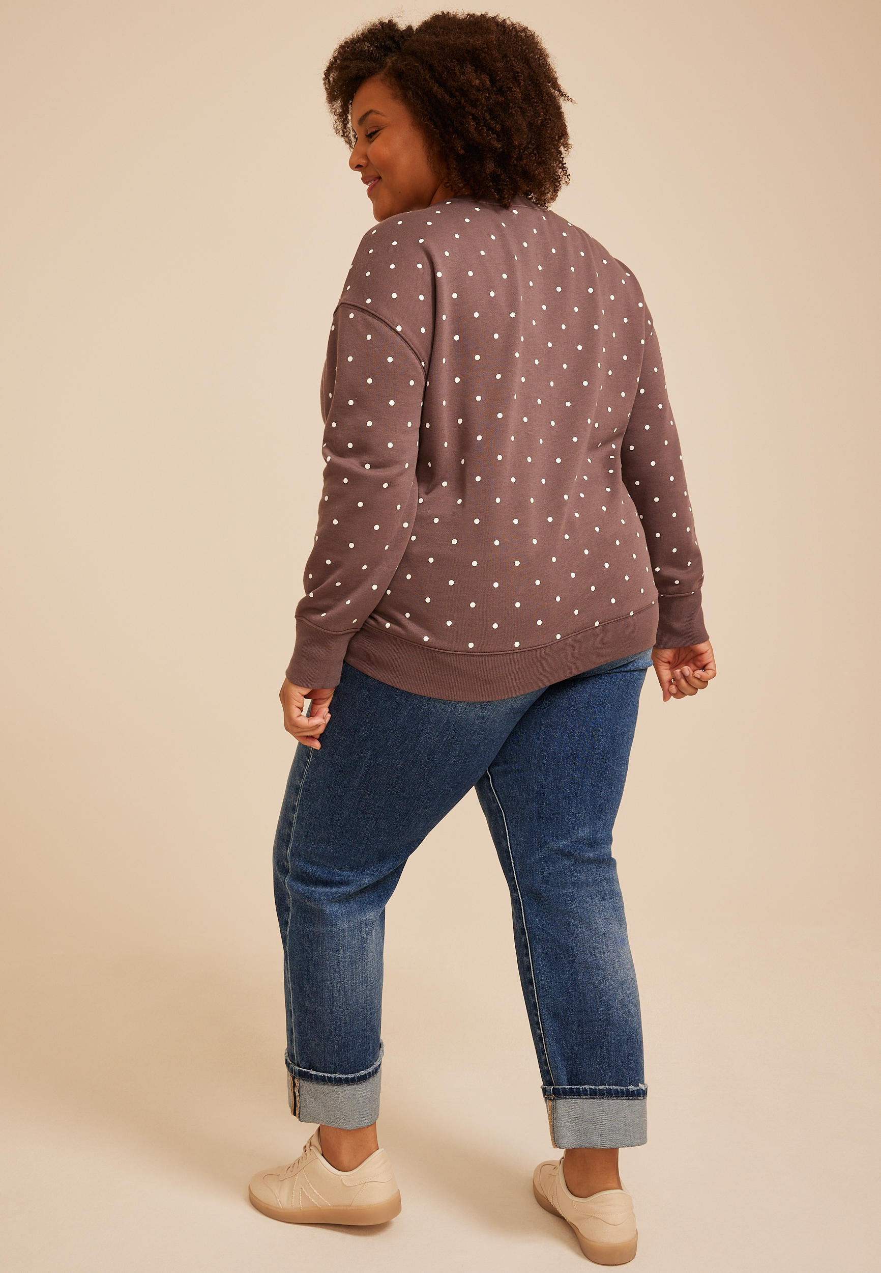 Plus Size Polka Dot Crew Neck Sweatshirt, C4045, large