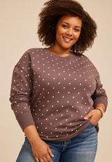 Plus Size Polka Dot Crew Neck Sweatshirt, C4045, small