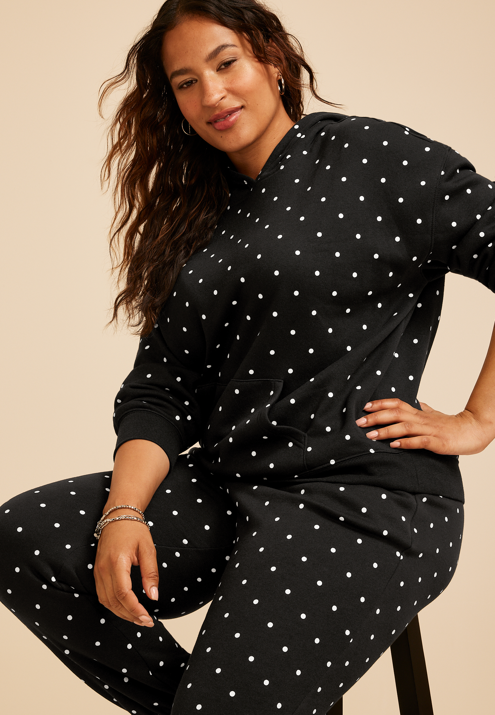Plus Size Polka Dot Hoodie