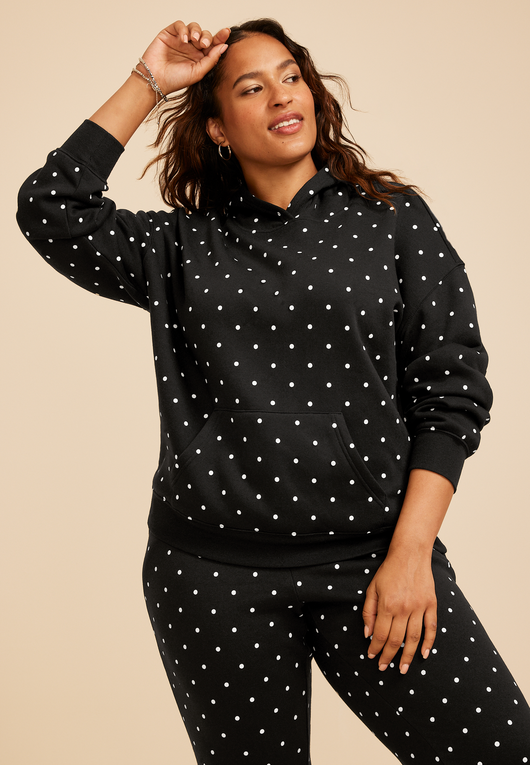 Plus Size Polka Dot Hoodie, C106, large