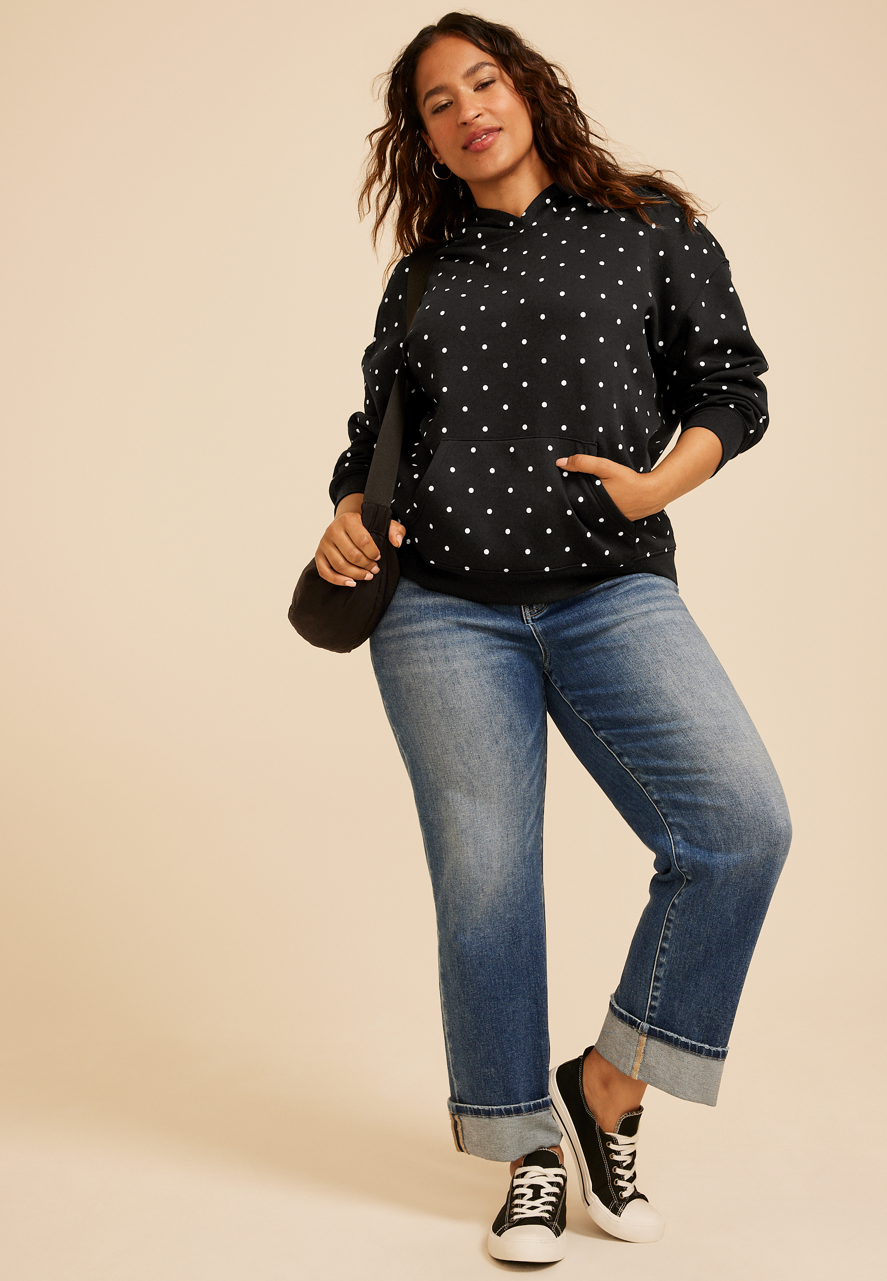 Plus Size Polka Dot Hoodie, C106, large
