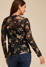 Floral Printed Lace Long Sleeve Top, C1756, small