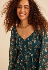 Floral Metallic Smocked Midi Dress, C3784, small