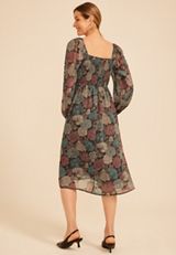 Floral Metallic Smocked Midi Dress, C5556, small