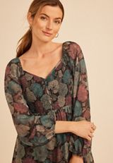 Floral Metallic Smocked Midi Dress, C5556, small