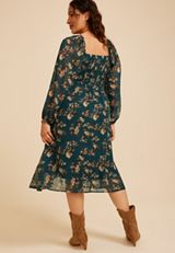 Plus Size Floral Metallic Smocked Midi Dress, C3784, small