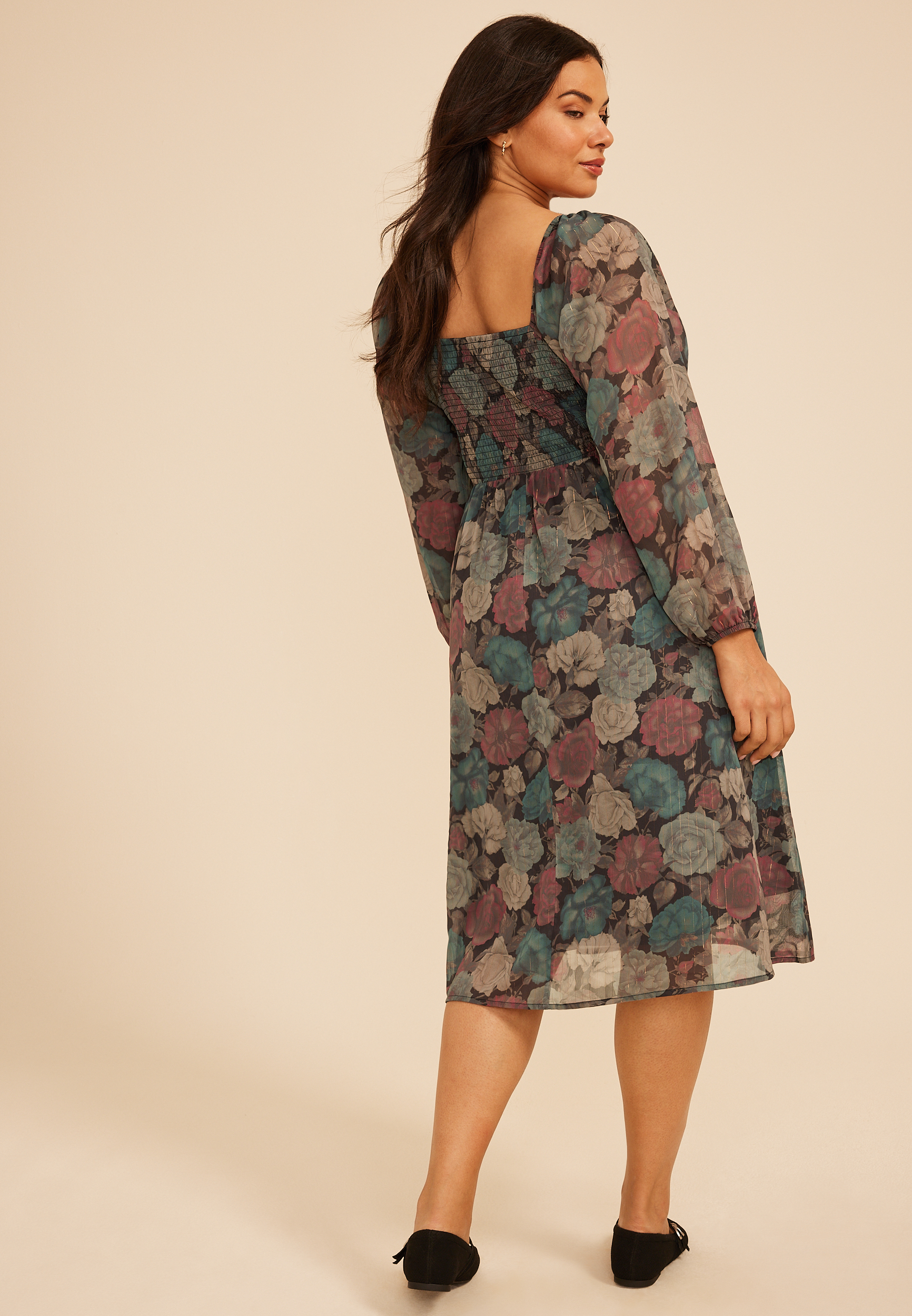 Plus Size Floral Smocked Midi Dress, C5556, large