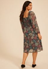 Plus Size Floral Smocked Midi Dress, C5556, small
