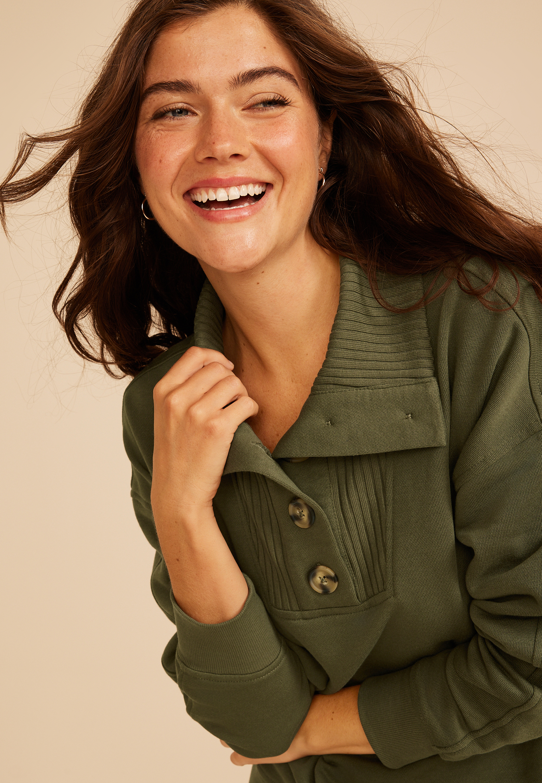 Quarter Button Front Pullover, C9161, large