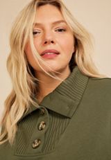 Plus Size Quarter Button Front Pullover, C9161, small