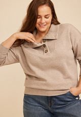 Plus Size Quarter Button Front Collared Sweatshirt, C1923, small