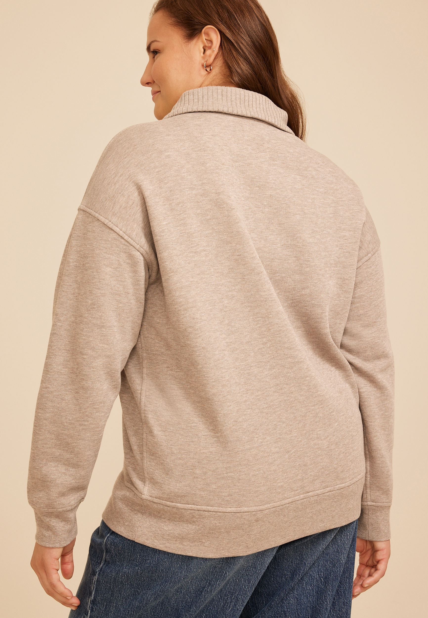 Plus Size Quarter Button Front Collared Sweatshirt, C1923, large
