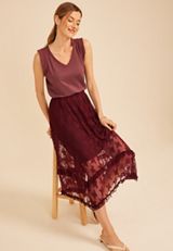 Floral Lace Hanky Hem Maxi Skirt, C5221, small