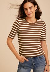 24/7 Striped Ribbed Elbow Sleeve Tee, C30, small