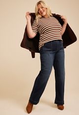 Plus Size 24/7 Striped Ribbed Elbow Sleeve Tee, C30, small