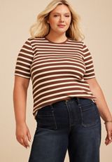 Plus Size 24/7 Striped Ribbed Elbow Sleeve Tee, C30, small