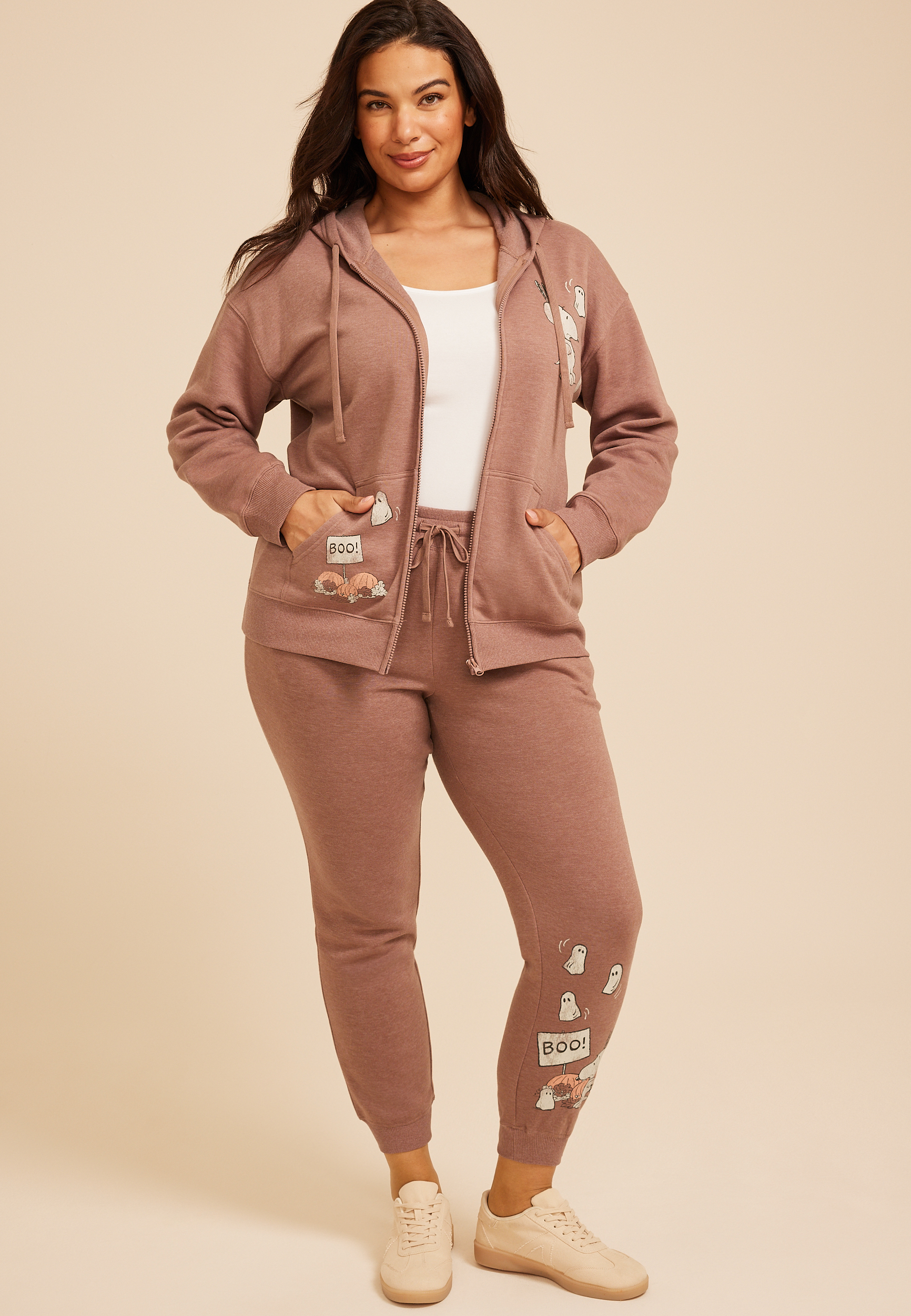 Plus Size Snoopy Halloween Zip Front Hoodie, C5713, large