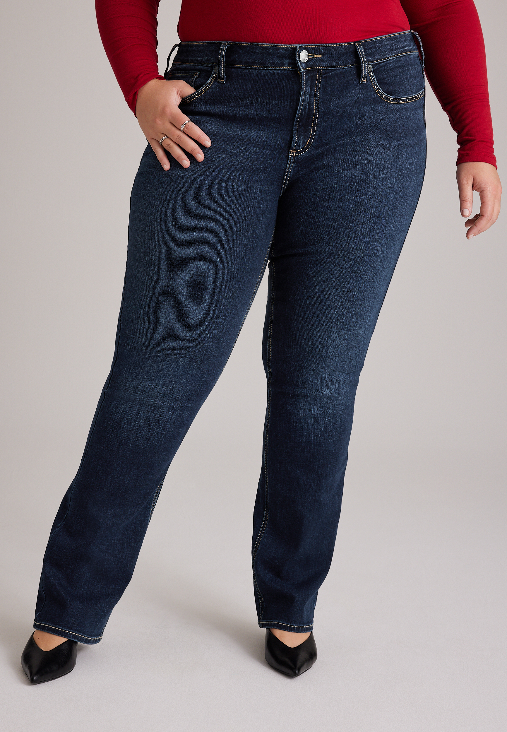 Plus Size Silver Jeans Co. ® Suki Curvy Mid Rise Embellished Slim Boot Jeans, C258, large
