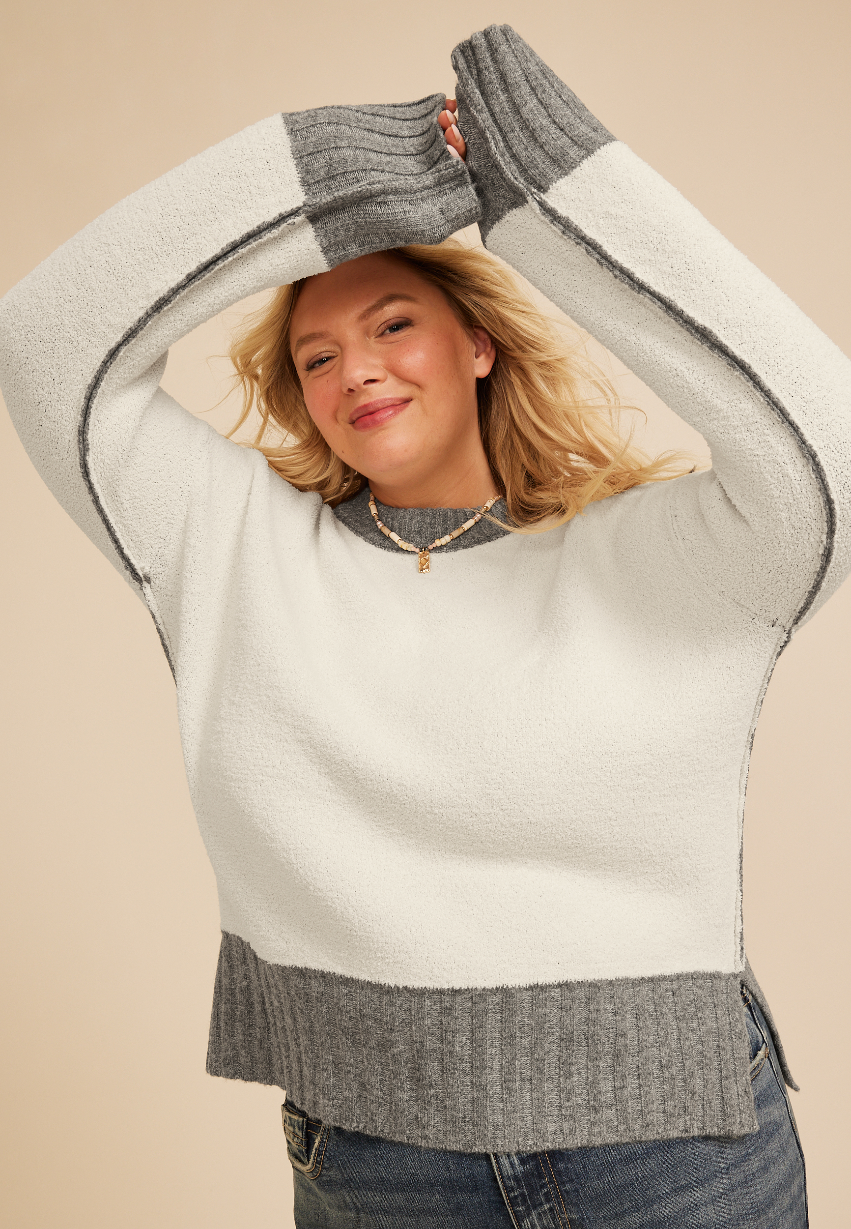 Plus Size Reversible Teddy Sherpa Pullover, C3042, large