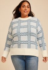 Plus Size Plaid Crew Neck Sweater, C343, small