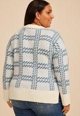 Plus Size Plaid Crew Neck Sweater, C343, small