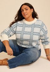 Plus Size Plaid Crew Neck Sweater, C343, small