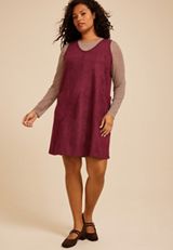 Plus Size Bare Faux Suede Shift Dress, C7923, small