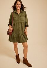 Faux Suede Tiered Babydoll Dress, C9161, small