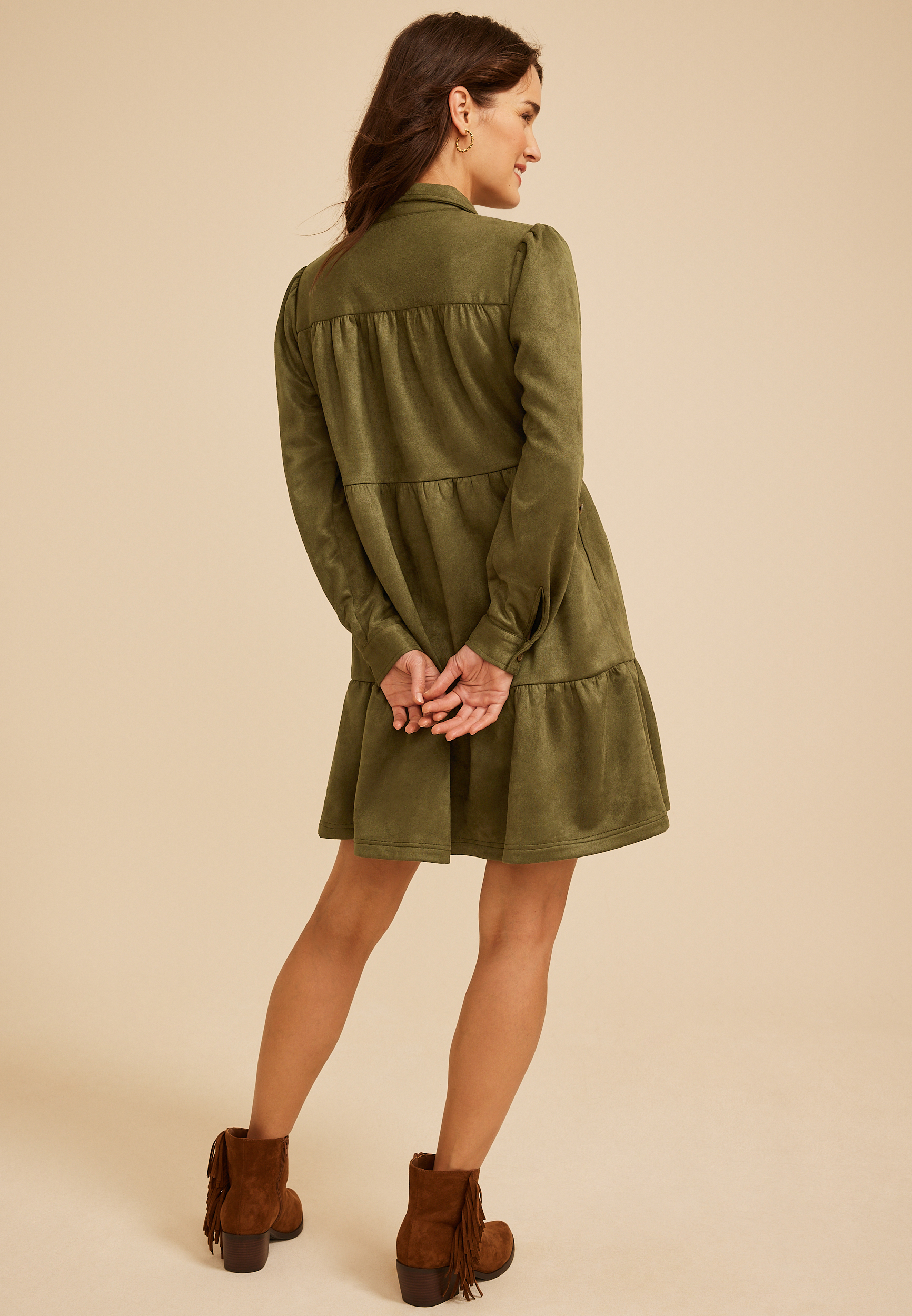 Faux Suede Tiered Babydoll Dress, C9161, large