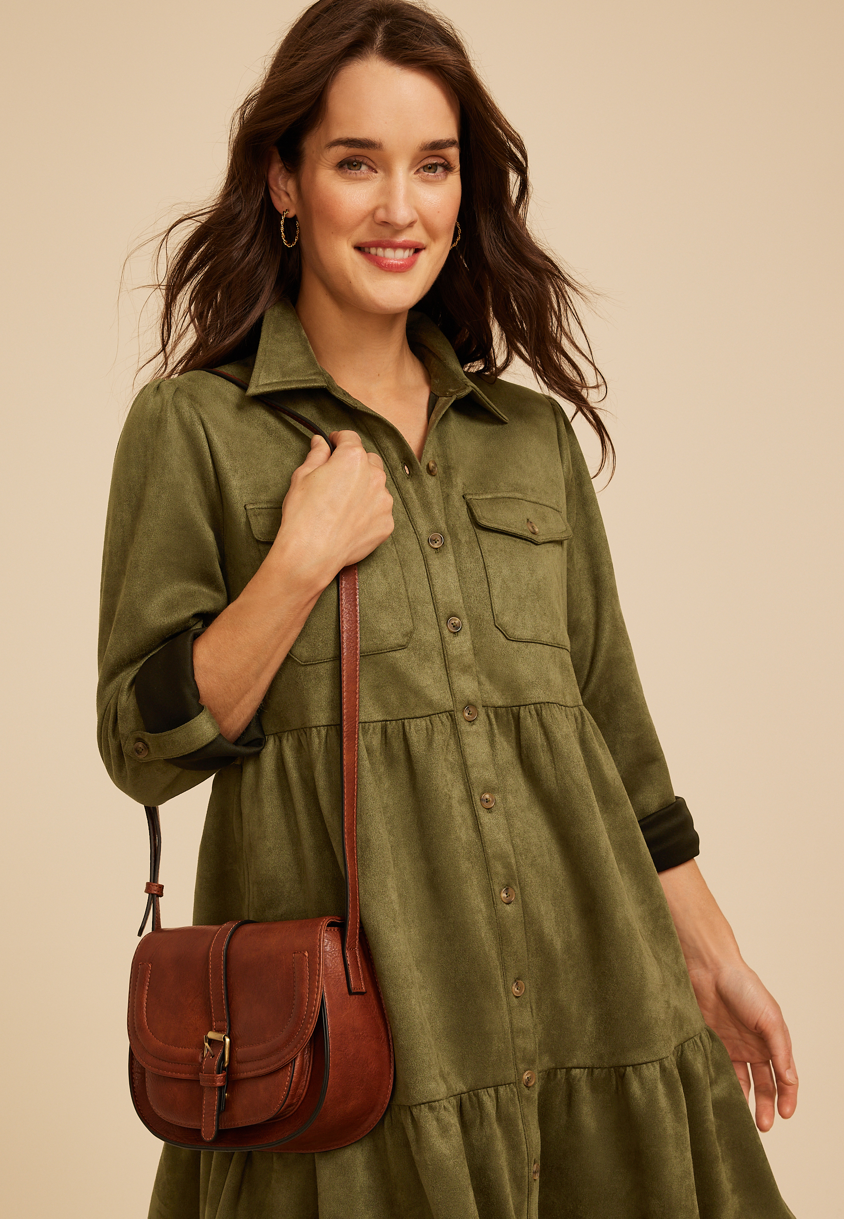 Faux Suede Tiered Babydoll Dress, C9161, large