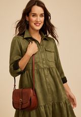 Faux Suede Tiered Babydoll Dress, C9161, small