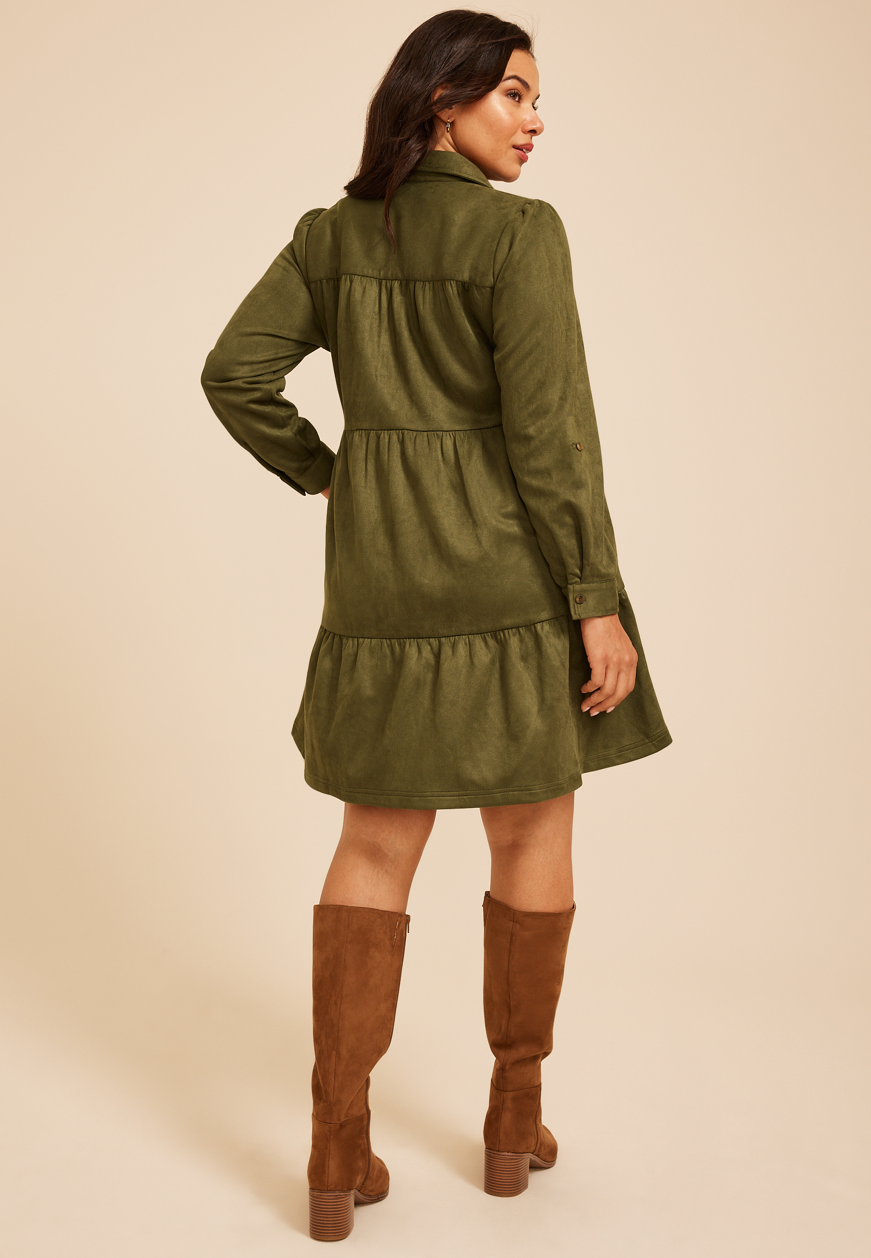 Plus Size Faux Suede Tiered Babydoll Dress, C9161, large