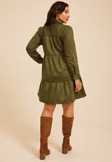 Plus Size Faux Suede Tiered Babydoll Dress, C9161, small