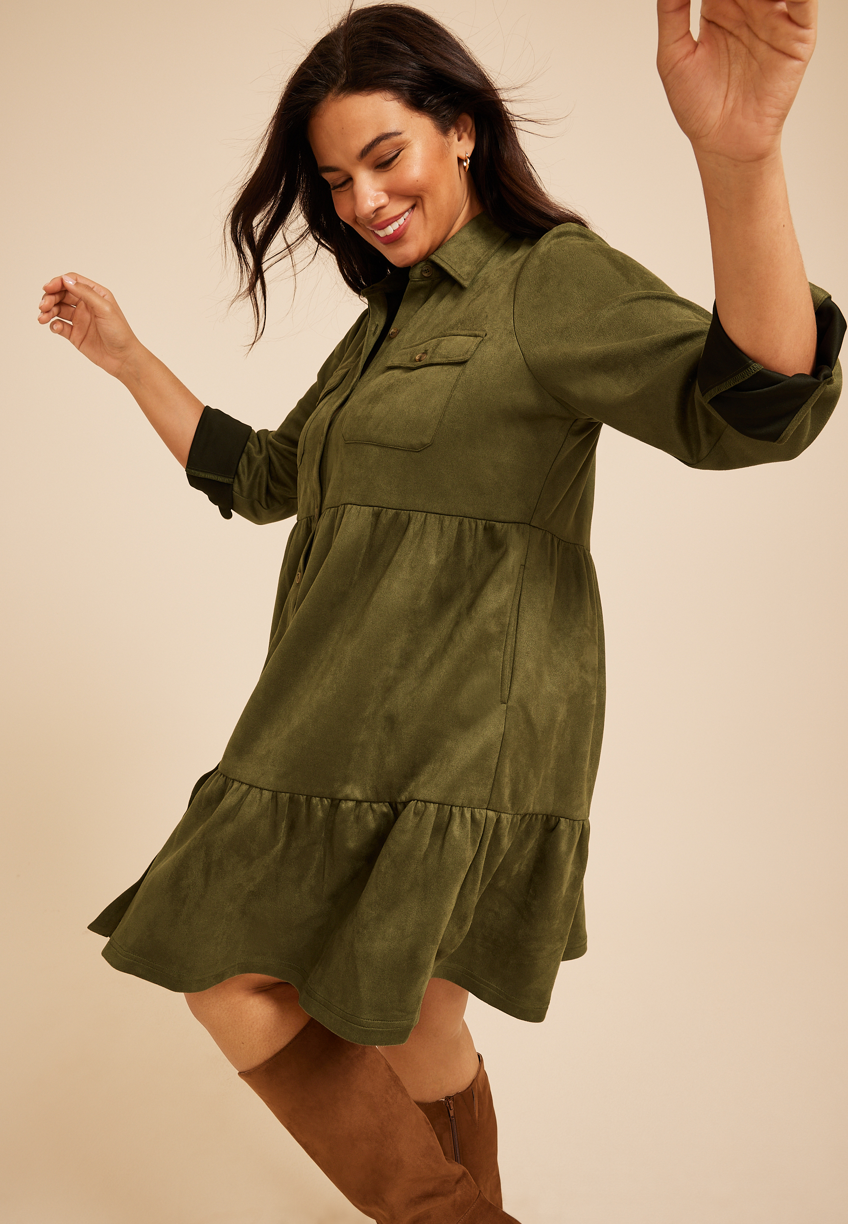 Plus Size Faux Suede Tiered Babydoll Dress, C9161, large