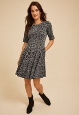 Pleated Animal Ponte Dress, C5296, small