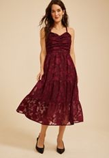 Bare Ruched Bodice Burnout Midi Dress, C7923, small